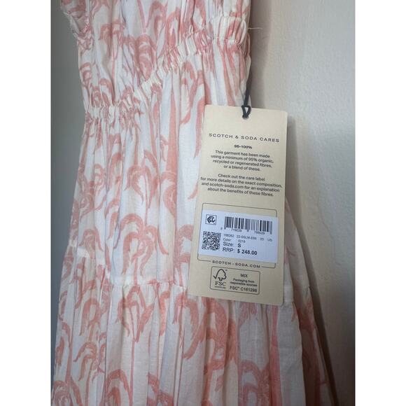 NWT Scotch & Soda Pink Leaf Print Sun Seekers Organic Cotton Maxi Dress SMALL - Picture 4 of 12